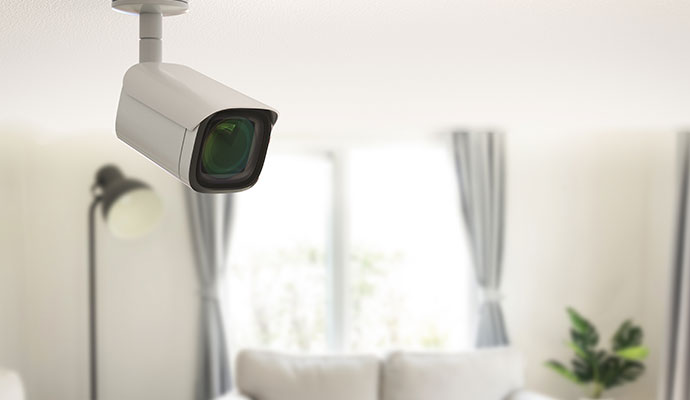 Indoor home security camera installed on the ceiling