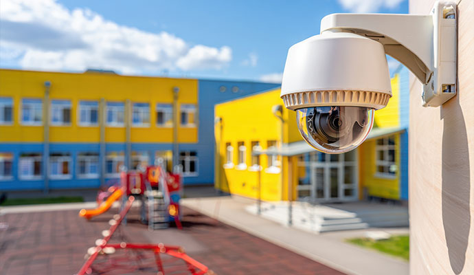 Outdoor security camera installed at a daycare center