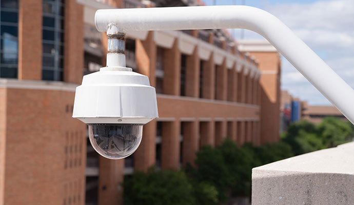Outdoor security camera installed at a government building