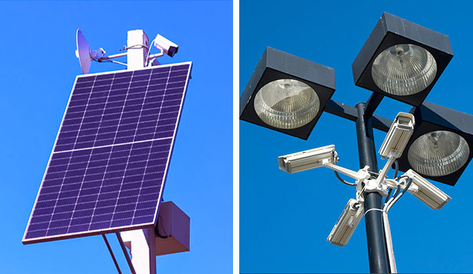Solar-powered portable surveillance cameras and security lights