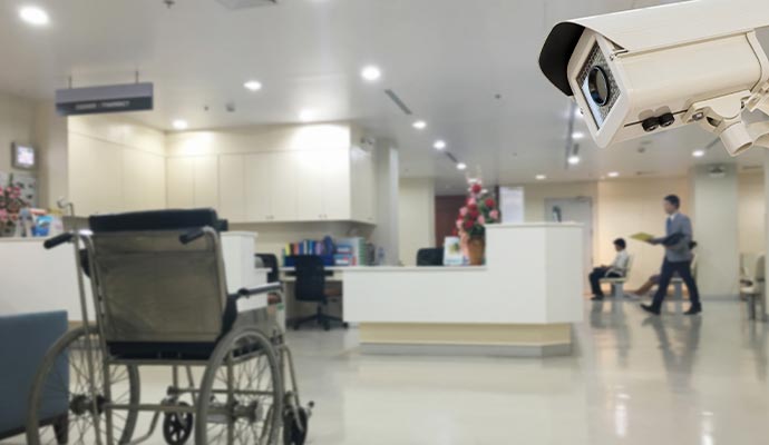 Security camera installed in a healthcare facility