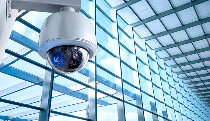 Indoor security camera installed in a commercial space
