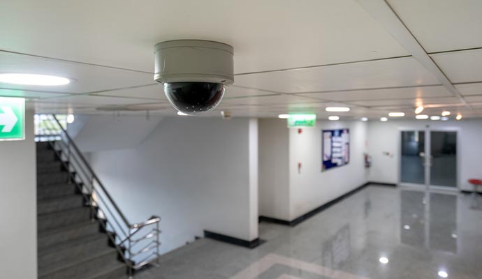 Security camera installed in a commercial space