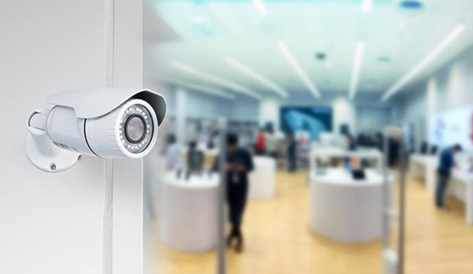 Security camera installed in a retail store