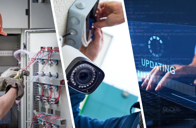 A man maintain the system with the latest updates.