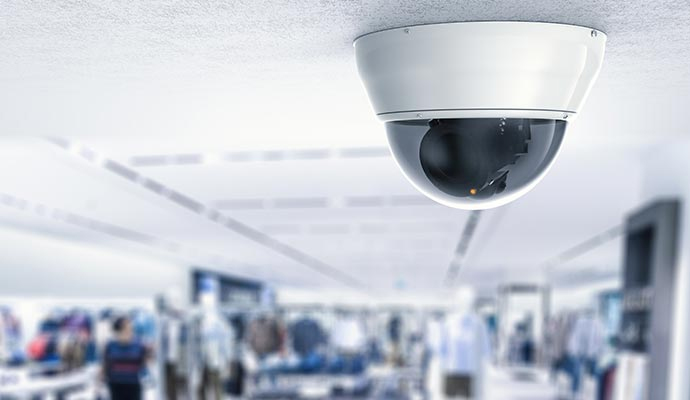 AI security camera in retail store ceiling