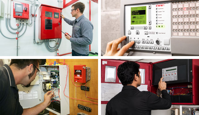Collage of fire alarm system inspection and maintenance