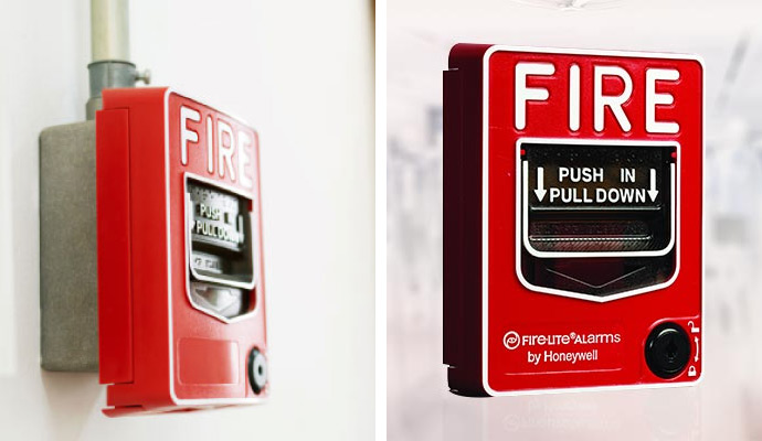 Collage of Fire Lite alarms and manual pull station