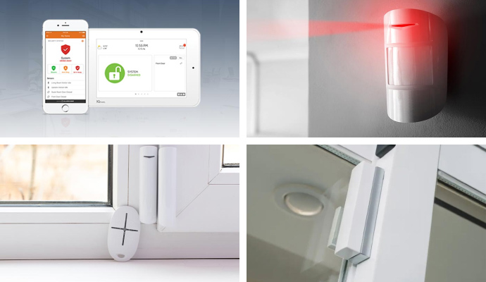 Collage of smart home security system components