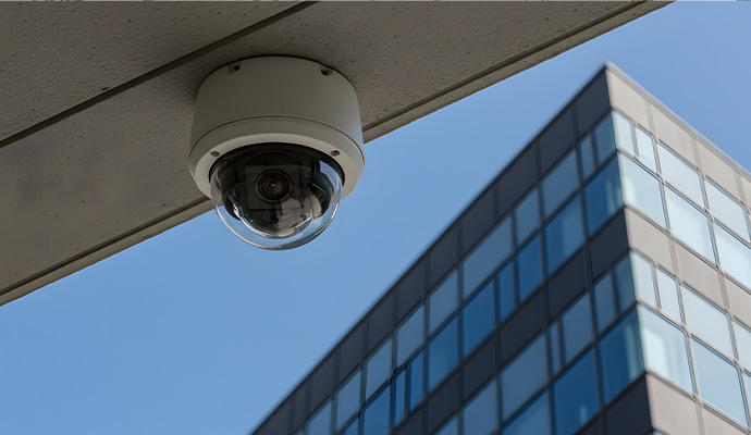 Outdoor wireless security camera in office building
