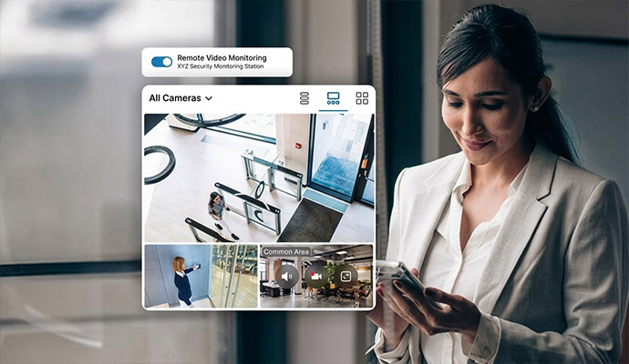 Remote video monitoring app with business woman