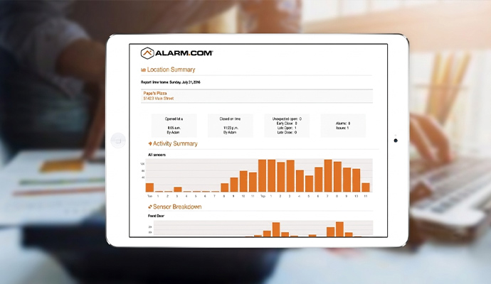 Security system activity report on tablet