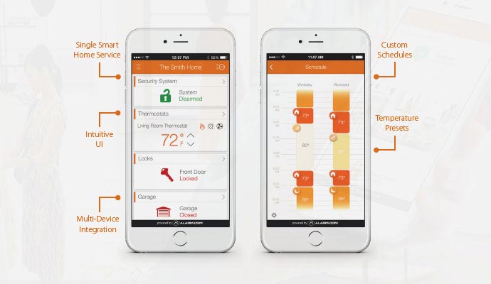 Smartphones displaying a smart home service application