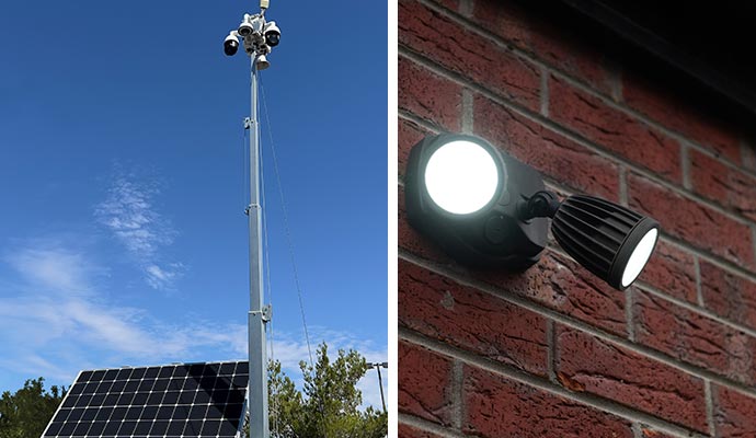 A collage of CCTV cameras with solar panel